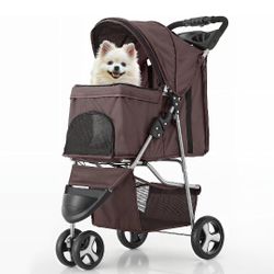 MoNiBloom Foldable Dog Strollers for Small Dogs with Weather Cover, 3 Wheels Pet Strolling Cart for Dogs and Cats with Storage Basket and Cup Holder