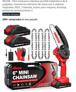 6-inch mini portable electric chainsaw, hand-held electric chainsaws with 4 improved chains 2025, 2 batteries, good for the elderly, DIY, gardeners co