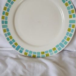 Vintage ROYAL NORFOLK 10 5/8" DINNER PLATE MCM Dish Aqua Green blocks