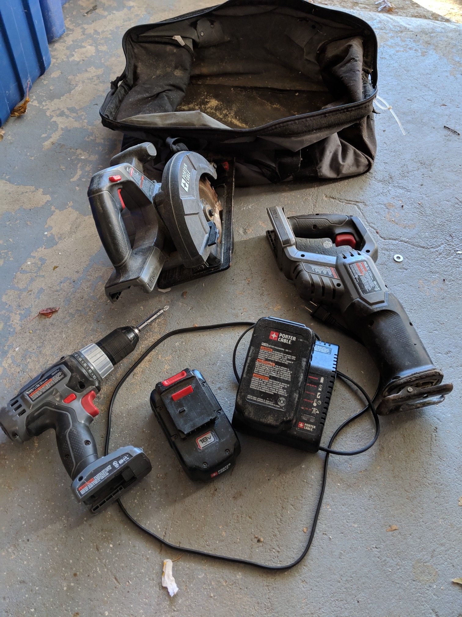 Porter Cable triple power tool set + batteries and charger