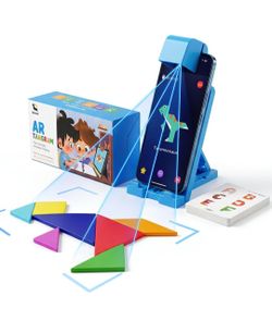 STEM Toys for Kids Ages 4-6, AR Tangram Puzzles with 1000+ Combinations & 20 Cognitive Cards, Food-Grade Silicone Sensory Toy, Interactive Family Game