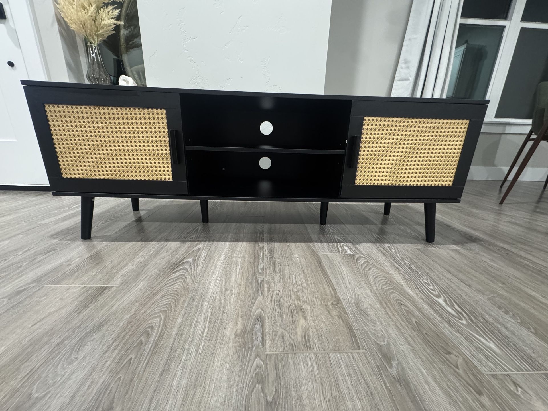 Black Rattan TV Stand