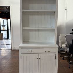 83.4 in. Tall White Wood Accent Standard Bookcase with Adjustable Shelf, Doors, Storage Drawer(White)  💰180$