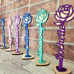Personalized Name Standing Wooden Rose