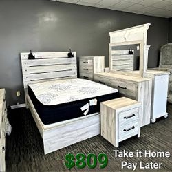 CAMBECK WHITEWASH PANEL BEDROOM SET