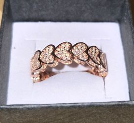 Diamond Simulant infinity Heart Ring. 18K RG over .925 Sterling Silver. Size 8.