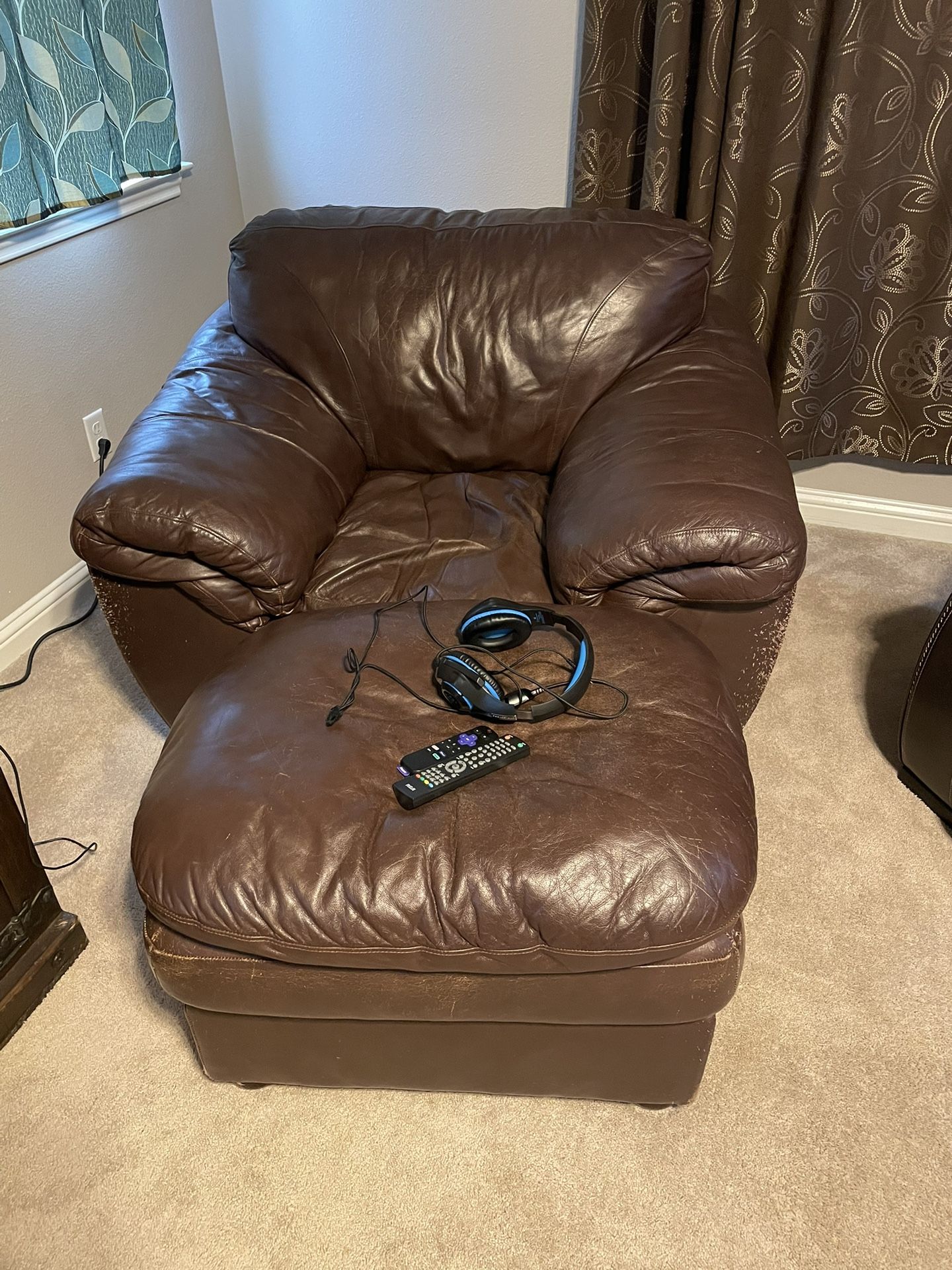 Leather Chair & Ottoman 