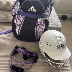 Softball/Fast pitch bag, helmet and face guard