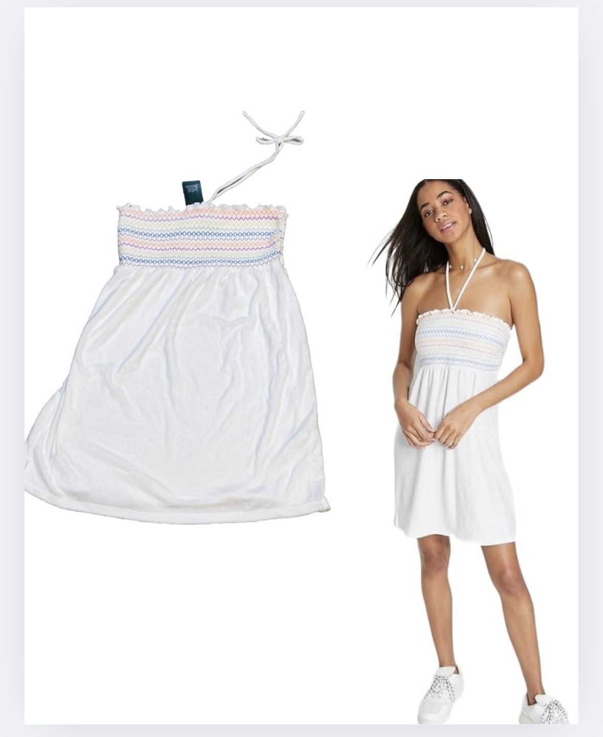 Wild Fable NWT Terry Cloth Smock Dress Sz S Women’s White & Rainbow