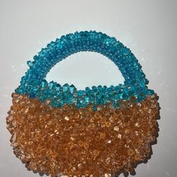 Crystal Hand Made Beaded Bag Orange And Blue