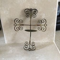 (30% off pick up) TUSCAN 14.5” x 11.5” Wrought Iron PILLAR CANDLE HOLDER Rustic Black WALL CROSS