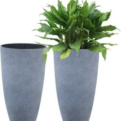Gray 2 pc Set 20 inch Indoor Round Big Flower Pot Planter Garden