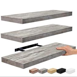 SORBUS 3-Pack Set Floating Shelves 24x9 Gray Color