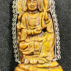 Tigers Eye Buddha Pendant Brooch 