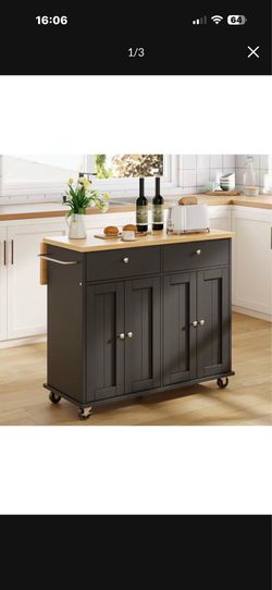 Black kitchen island cart