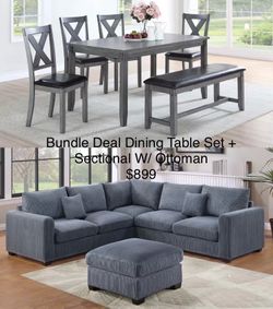 Sectional and dining table set
