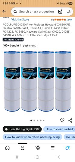 POOLPURE C4030 Filter Replaces Hayward CX880XRE, Pleatco PA106-PAK4, Ultral-A1, Unicel C-7488, Filbur FC-1226, FC-6430, Hayward SwimClear C4020, C4025