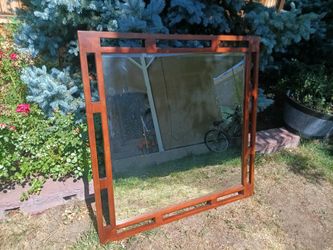 HEAVY Wooden Framed Mirror w Design 42" x 42.5" x .75" thick