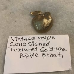 Vintage 1940’s APPLE Brooch signed CORO. Textured Goldtone.