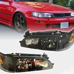 FIT FOR 93-97 TOYOTA COROLLA DX LEFT & RIGHT SET HEADLIGHTS CORNER LAMPS BLACK
