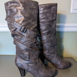 Madden Girl Gray Slip On Knee High Boots Women's Size 7.5