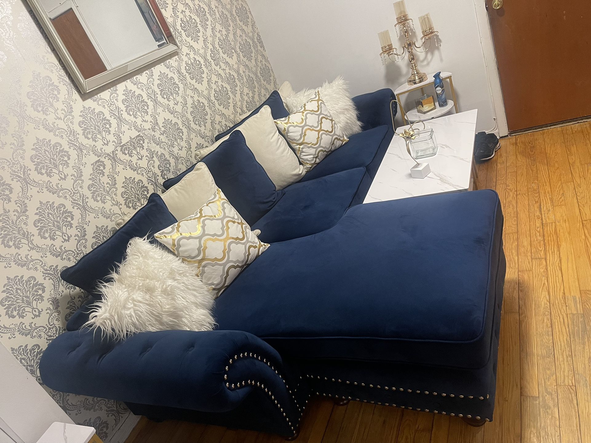 Navy Blue Velvet Sofa , Great Condition