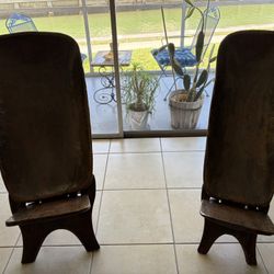 Rustic, Vintage African Hand carved Wood Chairs 