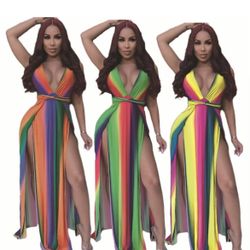 Womens Multicolor maxi dress with a side split