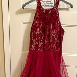 Red Sequin Lace Tulle High-Low Dress