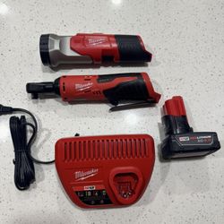 Milwaukee M12 3/8” Ratchet, 4.0AH Battery, Flashlight And Charger All NEW