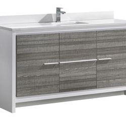 60 Inch Single Sink Vanity Counter Top  In White Quartz 