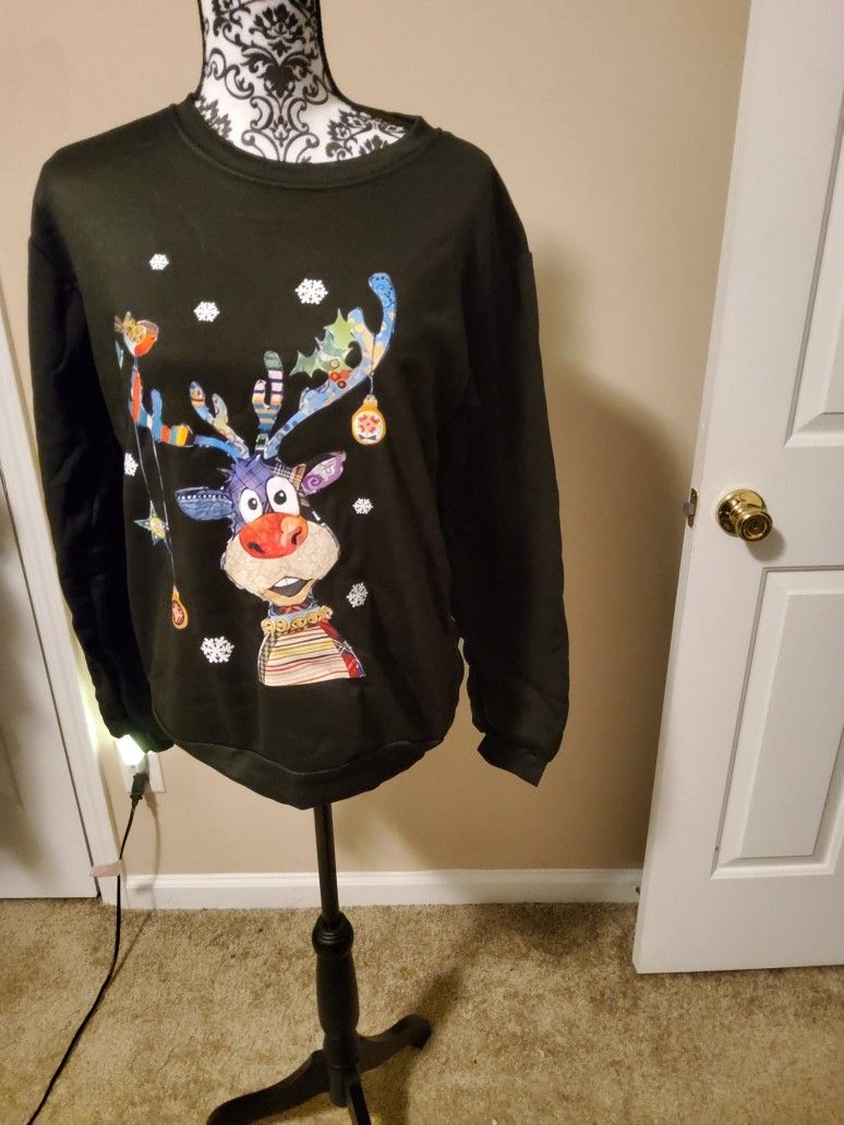 Women Casual Elk Long Sleeve Sweatshirt Size Medium