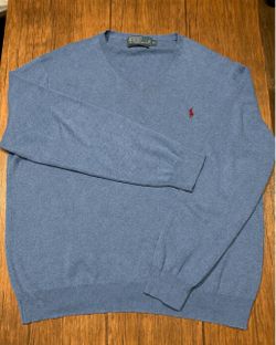 Polo Ralph Lauren  Sweater V-Neck Soft Pima Cotton Blue Men XL Red pony