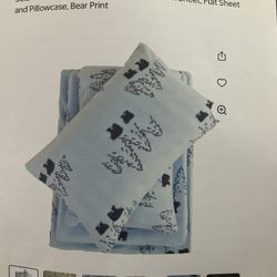 Softan Blue Flannel Full Sheet Set 4-Piece Micro Polar Fleece Bed Set. Bear Print