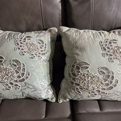 Pair of 17” Coastal Collection Beaded Crab Pillows