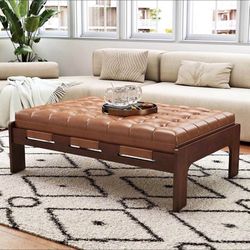 chairus 47.75" Large Rectangle Ottoman Coffee Table, Tufted Faux Leather Upholstered Living Room Cof