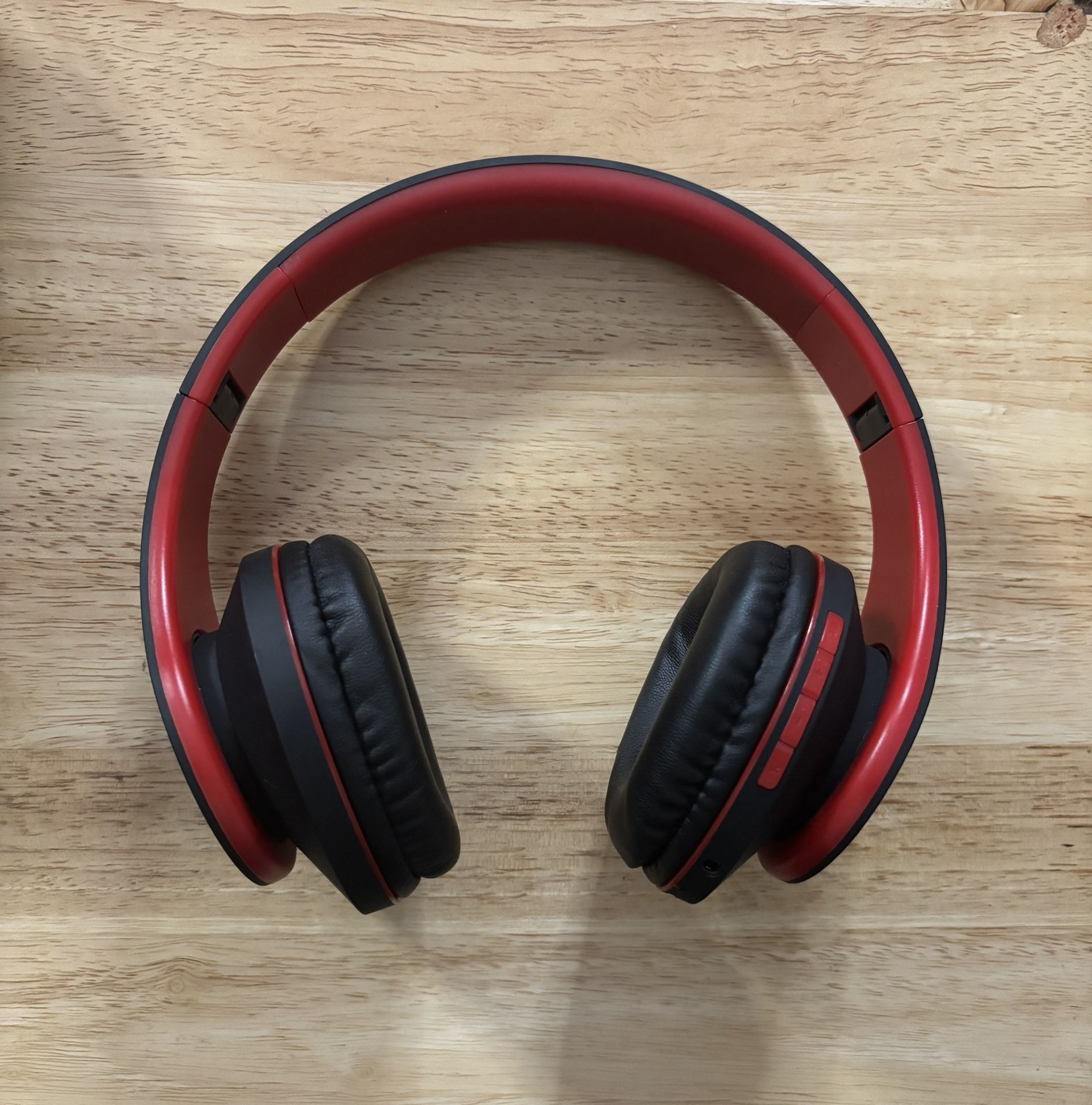 PowerLocus Bluetooth Headphones Wireless Over-Ear Red Black w/ Case & AUX Cable