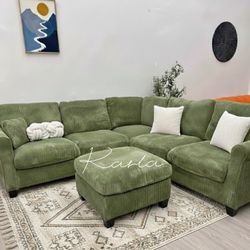 Gorgeous! 4-Pc Corduroy Sectional Sofa With Ottoman NEW‼️