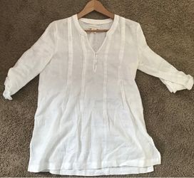 CYNTHIA ROWLEY~Size Small~White Tunic~Lightweight Breathable Linen with Pintuck detailing