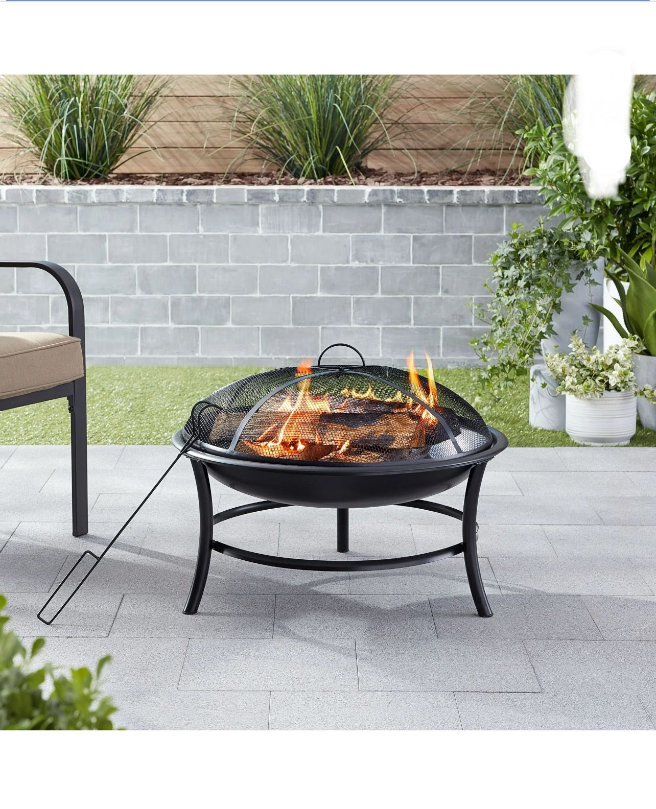 26" Round Iron Outdoor Wood Burning Fire Pit, Black, New in Box