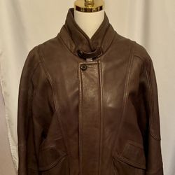 Brown Leather Bomber Jacket Size L