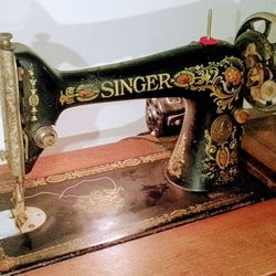 1910  Singer  “Red Eye”  Sewing  Machine  +  Cabinet – Electric & Working