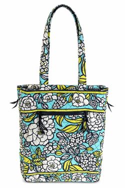 Vera Bradley Laptop Tote Bag Aqua Floral Quilted Travel Work Purse