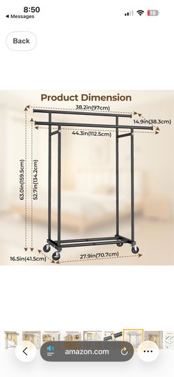 Double Rods Clothes Rack, Rolling Clothing Rack for Hanging Clothes Portable Wardrobe Rack, Metal Garment Rack Sturdy Coat Rack for Bedroom Laundry Li