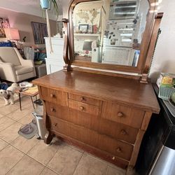 Antique Real Wood Dresser With Mirror