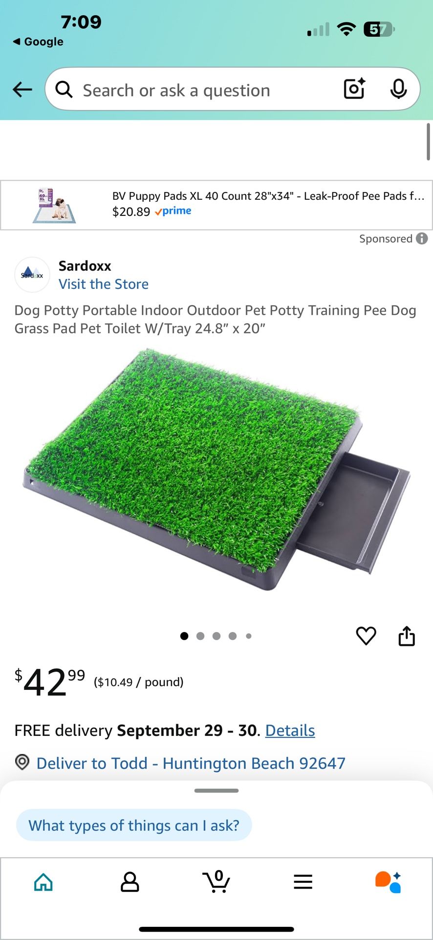 Brand new 20“ x 25“ grass dog pee pad with removable tray