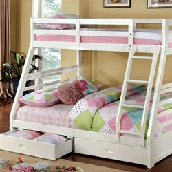 BUNK BED Twin Over Full White Free Drawers Free Mattress