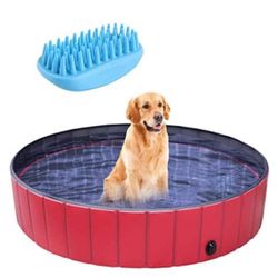 Pedy Dog Swimming Pool With Brush, Collapsible Pet Bath Pool Foldable Bathing Tub Kiddie Pool  For Dogs Days And Kids