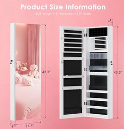 😀 Full Length Mirror Jewelry Organizers and Storage Cabinet, Wall or Door Mounted, Necklace, Earring Ring , and Makeup Storage Lockable Gift Armoire,