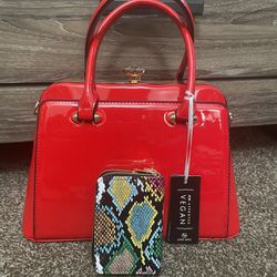 Brand new vintage bejeweled/python print, elegant purse, and wallet set.